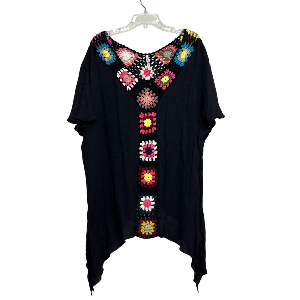 India Boutique Crochet Granny Square Womens‎ One Size Black Boho Swimsuit Cover
